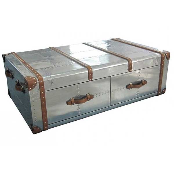 NauticalMart Vintage Aviator Coffee Table Aluminium Trunk
