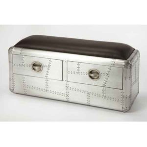 Aviator Leather Bench With Drawers